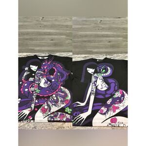 Blackmilk Black Tee with Purple and Pink Dragon Geisha Print L